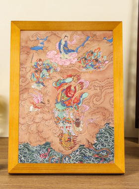 王灵官画像实木相框摆件挂画法像桌面摆台摆件复古风