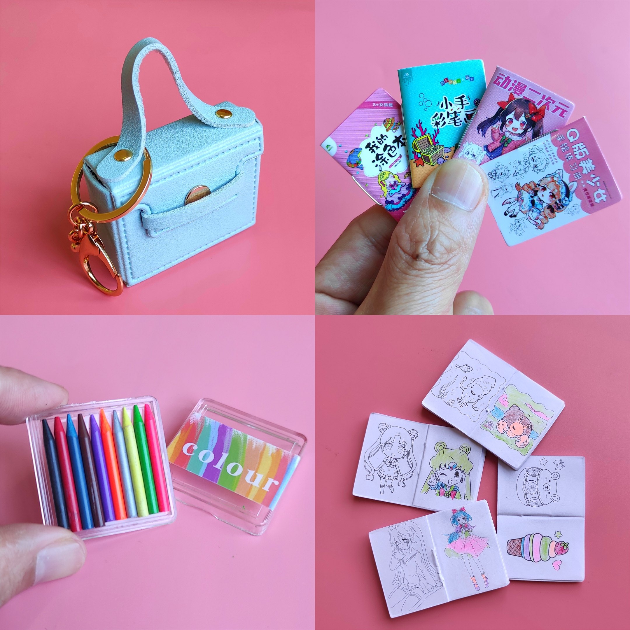 迷你小蜡笔文具画画本涂色绘画册微缩小书包挂件便捷出行女孩玩具,玩具/童车/益智/积木/模型,家居/生活场景,淘宝优惠券,粉丝福利购,淘宝优惠卷