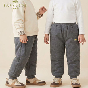 三木比迪儿童棉裤男女童加厚保暖束脚裤灰色休闲裤冬季防寒裤