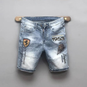 男潮牌修身 牛仔短裤 弹力刺绣五分裤 韩版 夏季 潮流百搭休闲中裤 薄款