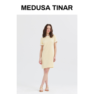 裙 撞色轻礼服中长款 法式 赫本醋酸连衣裙2026极简轻奢垂感圆领短袖