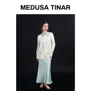 慵懒醋酸撞色衬衫 上衣 松弛感宽松垂感衬衣优雅OL职场通勤休闲长袖