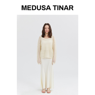 2026新品 和纸纱马甲毛衣极简宽松慵懒休闲上衣镂空羊毛针织两件套