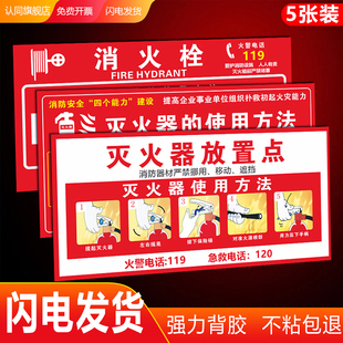 消火栓灭火器使用方法标识贴灭火器放置点提示墙贴消防栓操作说明自粘贴纸车间物业消防安全四个能力标语定制