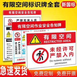 有限空间作业安全警示牌标识牌告知牌当心受限密闭空间提示未经许可禁止入内岗位风险点规程制度贴纸标志定制