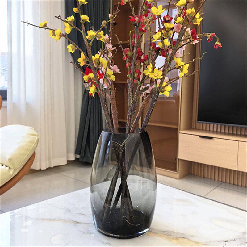 轻奢高级感烟灰加厚水晶玻璃花瓶透明鲜切花玫瑰百合餐桌客厅摆件图片