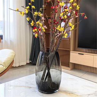 轻奢高级感烟灰加厚水晶玻璃花瓶透明鲜切花玫瑰百合餐桌客厅摆件