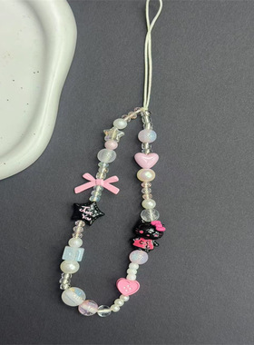 小红书同款黑色kt少女串珠手机链diy挂绳ccd链条相机挂链ins挂件