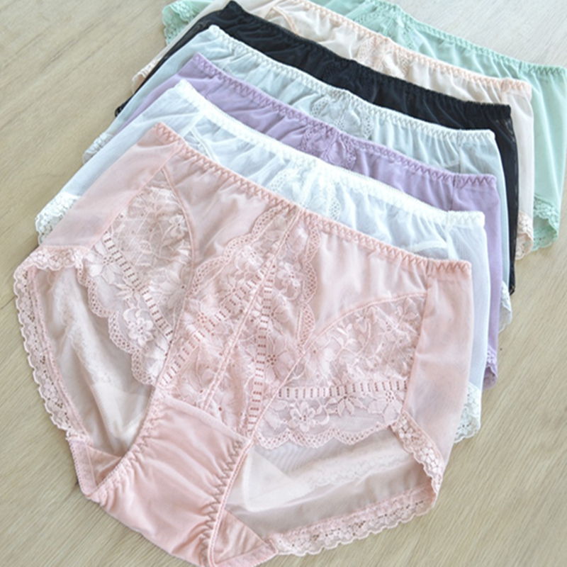 蕾丝白色女夏性感透视中腰薄款包臀大码凉感透气镂空纯棉裆三角裤