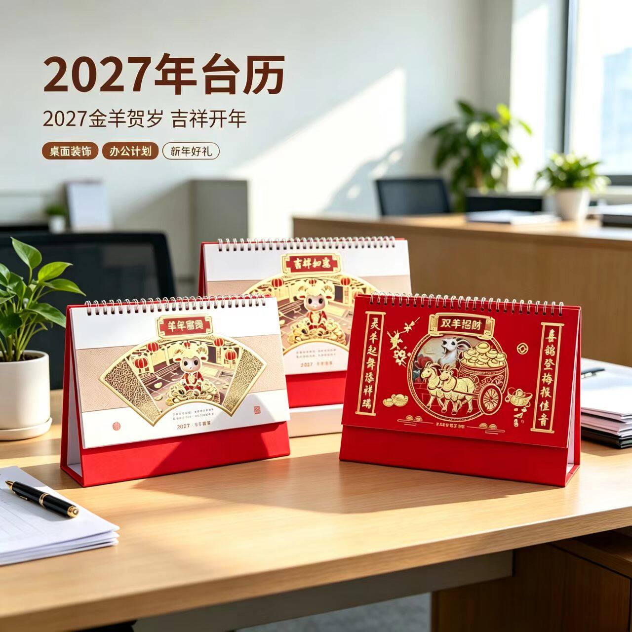 2027年台历印制新款创意羊年日历计划本印刷商务办公桌面摆式台历打卡日历记事公司企业印制广告烫金日历