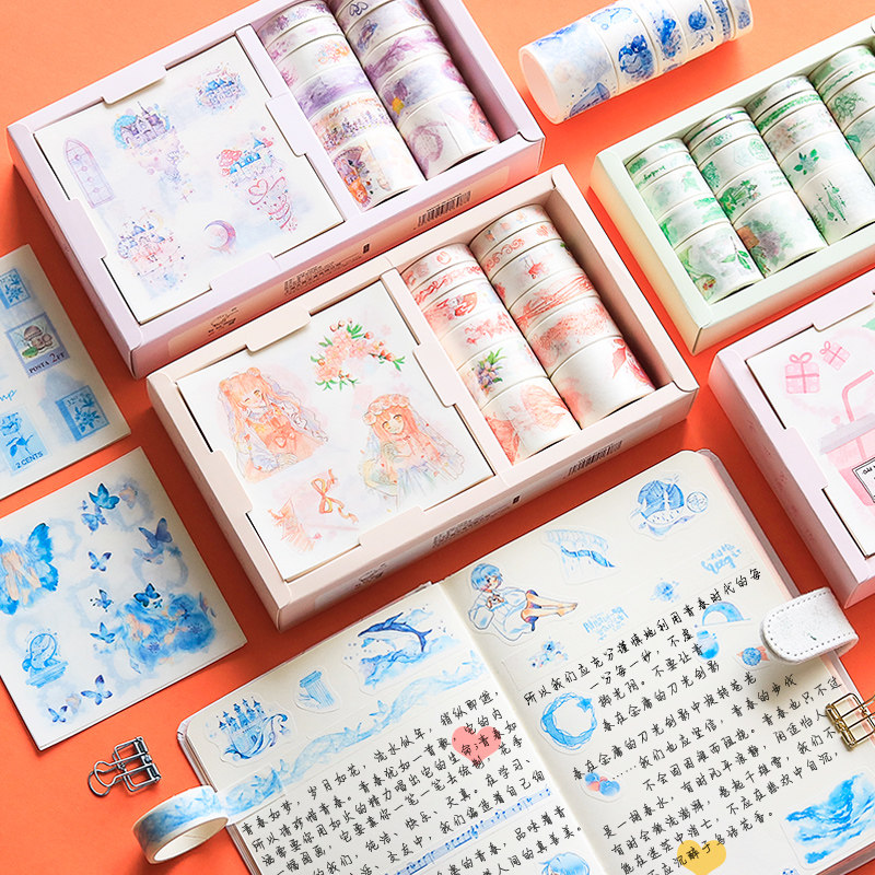 咔巴熊和纸手账胶带组合套装古风人物少女心分装卡通可爱清晰胶带贴纸