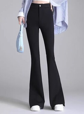 实拍高货黑色开又微喇西装裤女2025夏新款高腰显瘦拖地喇叭裤8807