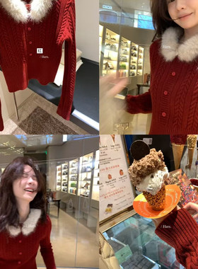 【Hers】 韩标 新增色圣诞限定毛领麻花毛衣女圣诞款毛衣 92754