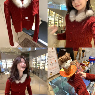 【Hers】 韩标 新增色圣诞限定毛领麻花毛衣女圣诞款毛衣 92754