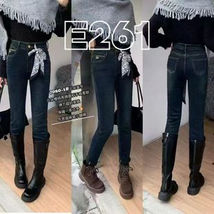 柔柔家小个子巨厚保暖加绒加厚牛仔裤秋高腰弹力显瘦小脚裤E261完