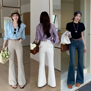 柔柔家实拍微喇裤2026春季弹力高腰显瘦直筒牛仔裤喇叭裤女D7031
