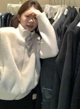 【Hers】韩标 毛茸茸针织立领拼接毛衣女2025冬季休闲外套92660