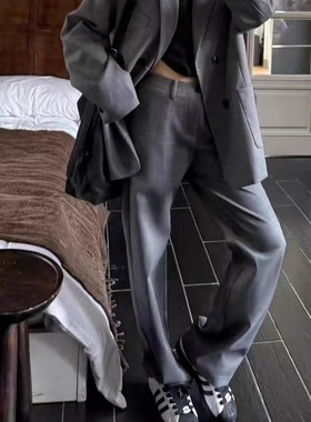 GOD财神家正版高级感灰色西装套装女2025新款老钱风两件套250508