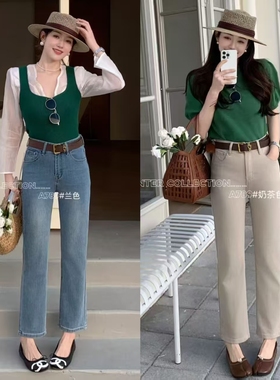 柔柔家实拍弹力烟管裤2026春季新款高腰显瘦百搭九分牛仔裤女A789