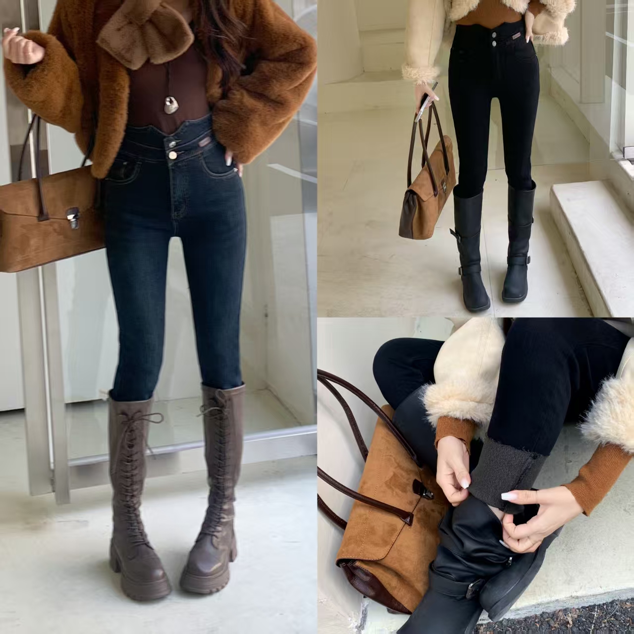 柔柔家小个子加绒加厚牛仔裤