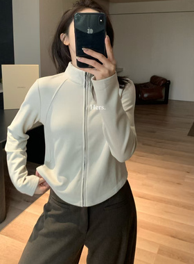 【Hers】加绒加厚德绒立领卫衣外套女2025冬短款修身上衣 92452完