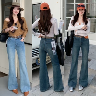 柔柔家高货正版牛仔裤女2026春季弹力高腰显瘦不贴腿喇叭裤女A763