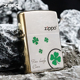 zippo正品 防风煤油打火机侧镀金幸运四叶草礼物
