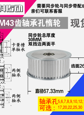AF型 轴承孔铝同步轮S5M43齿  直径67.33 槽宽2 6 齿面惰轮涨紧轮