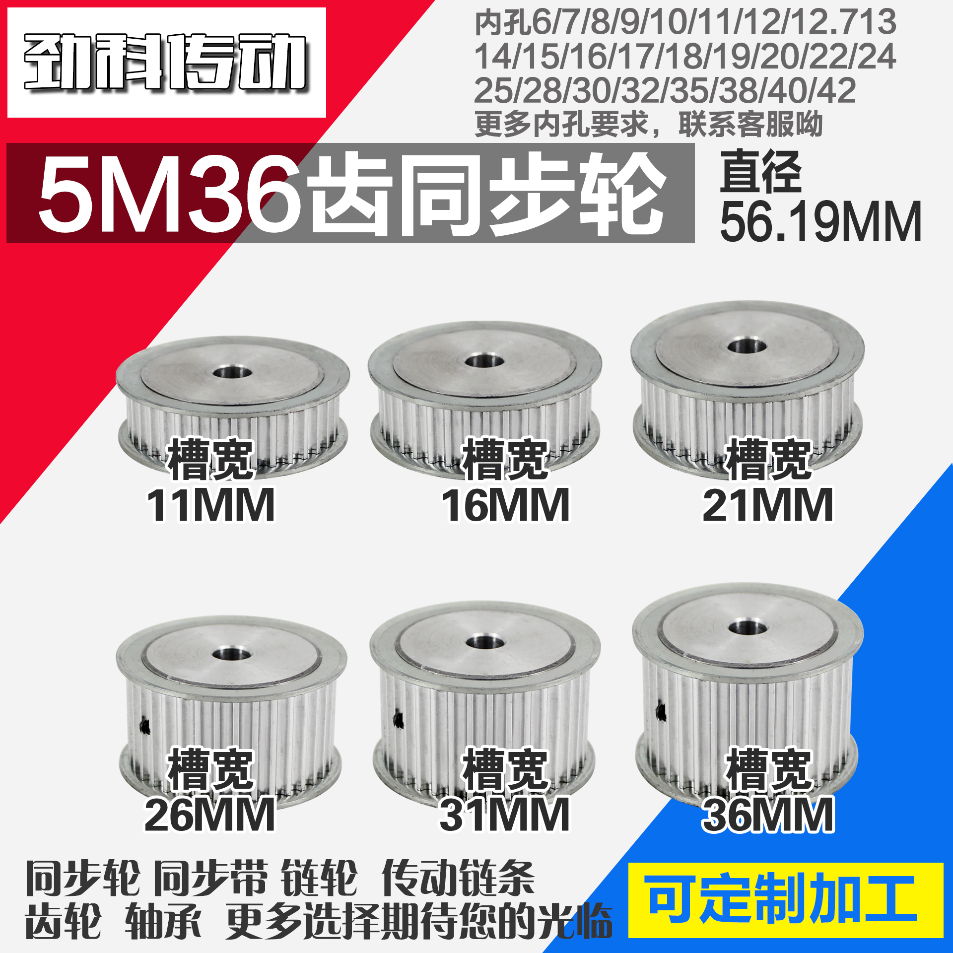 AF型同步轮HTD5M36齿槽宽1 1 槽宽1 6 槽宽2 1 槽2 6 槽3 1 槽3 6