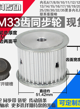 劲科铝合金同步轮HTD5M33齿 AF型 直径51.42 带宽3 6mm圆孔带顶丝