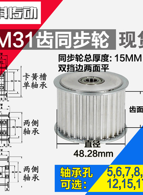 AF型 轴承孔铝同步轮 5M31齿  直径48.28 槽宽3 6 齿面惰轮涨紧轮