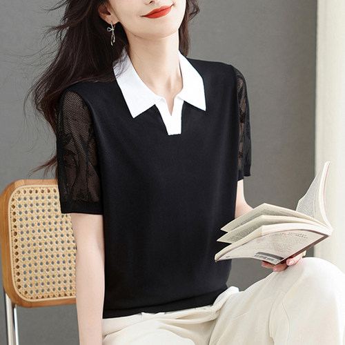恒源祥桑蚕丝翻领短袖T恤女上衣