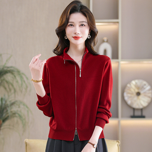 恒源祥双拉链羊毛衫女长袖针织开衫春秋新款小个子短款上衣外套