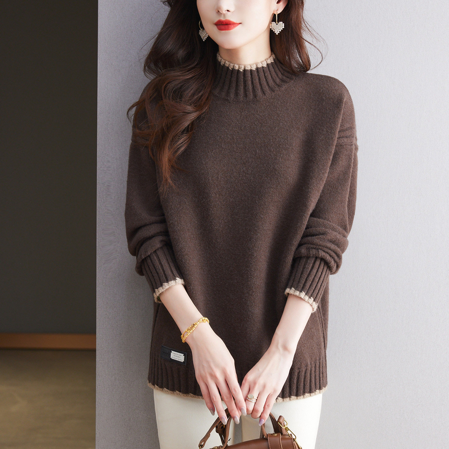 恒源祥半高领羊毛衫女秋冬新款宽松加厚针织衫特大码加肥保暖毛衣,女装/女士精品,毛衣,淘宝优惠券,粉丝福利购,淘宝优惠卷