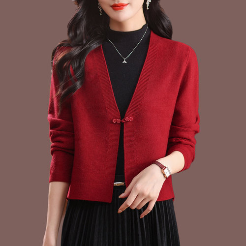 羊绒针织开衫女短款外搭毛衣外套