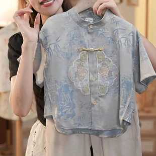 2024新款夏季儿童演出服新中式男女童中国风汉服国潮刺绣短袖套装