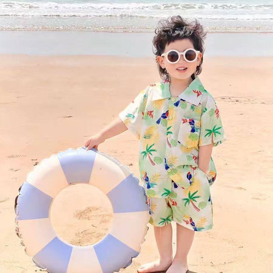 个性男童夏装套装2026新款宝宝海边度假衣服儿童沙滩服两件套衬衫