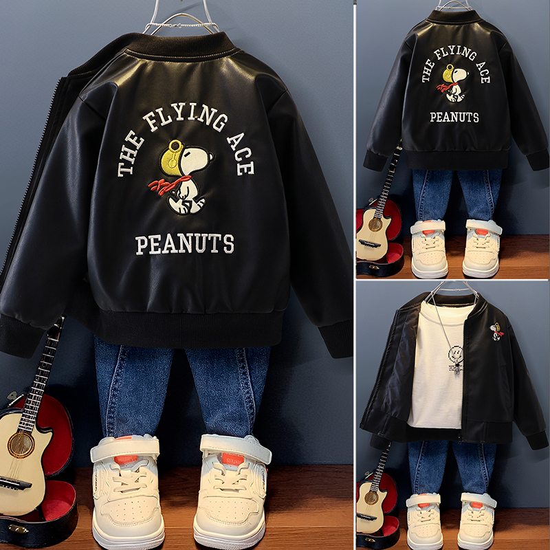 男童外套春秋款2025新款男孩痞帅美式复古皮夹克机车服儿童皮衣潮