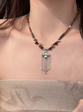 异域民族风如意锁流苏项链女