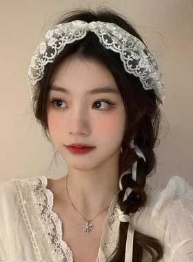 法式白色蕾丝发带女夏发箍一体