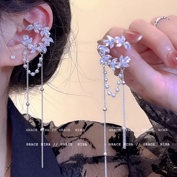 锆石月牙C形珍珠流苏耳夹韩国时尚设计无耳洞耳骨夹2023新款耳饰,饰品/流行首饰/时尚饰品新,耳夹,淘宝优惠券,粉丝福利购,淘宝优惠卷