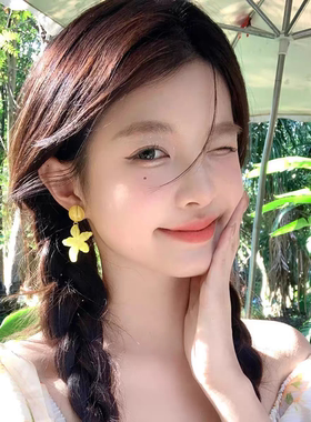 【我的脸很圆】夏日森系椰树耳环度假风海边百搭黄色吊坠耳钉耳夹