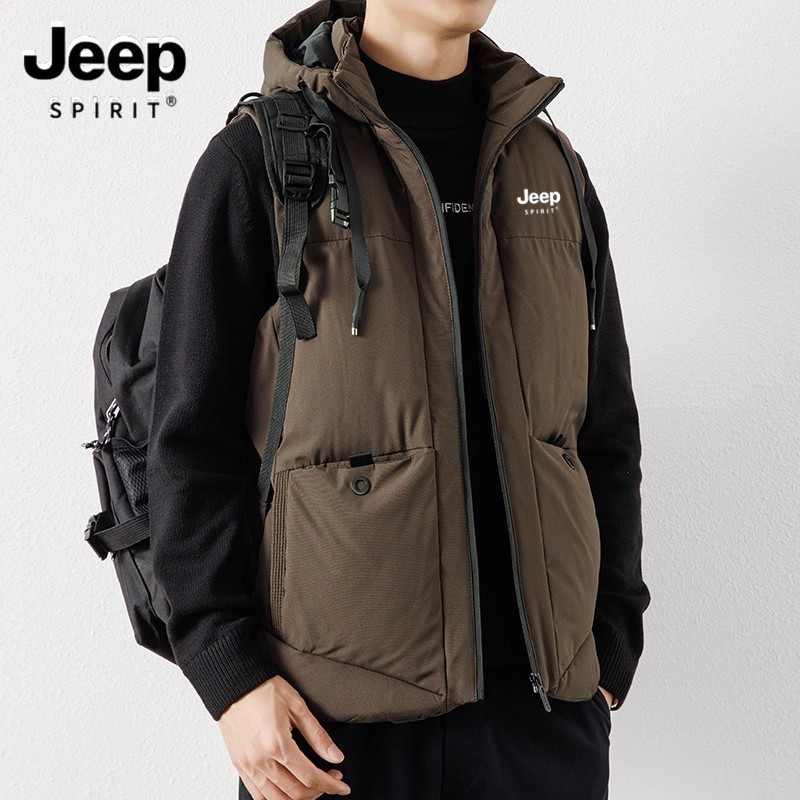 JEEP SPIRI吉普新款棉马甲男秋季加肥加大码无袖坎肩宽松连帽外套