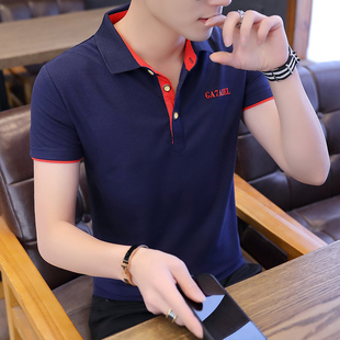 短袖T恤男款V字翻领polo衫夏季2026新品潮牌韩版修身衣服半袖体恤