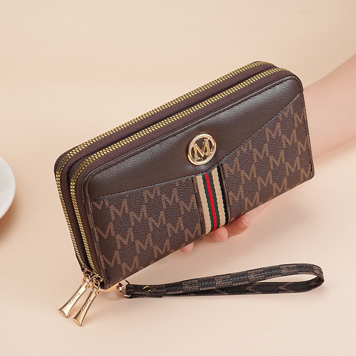 女士钱包女长款欧美老花时尚百搭双拉链大容量拼接手拿包,箱包皮具/热销女包/男包,手拿包,淘宝优惠券,粉丝福利购,淘宝优惠卷