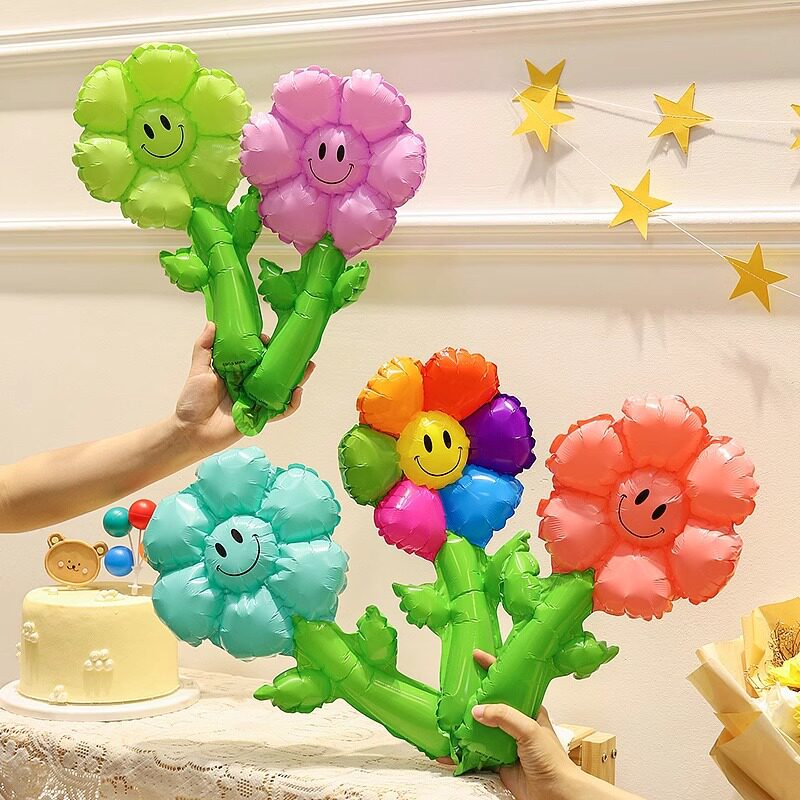 气球笑脸小生日充气地铝膜太阳场景花花推花手持布置儿童摆摊雏菊