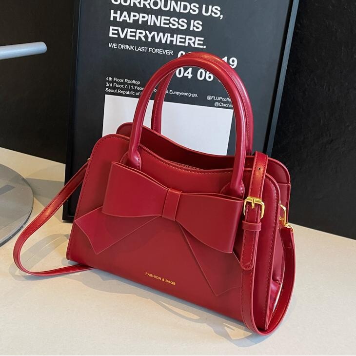 小C&K红色包包女式2025新款蝴蝶结手提婚包高级感单肩斜挎包