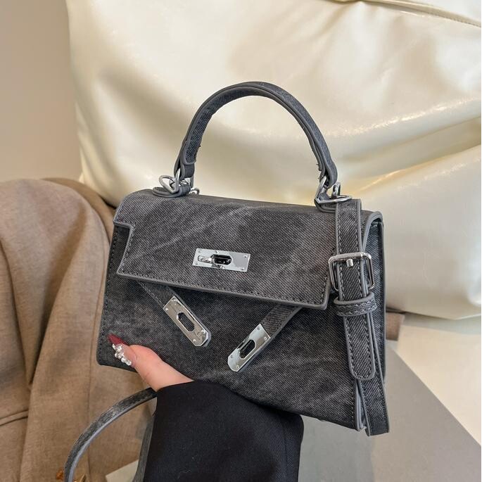 小C&K牛仔布手提凯莉包女2025新款简约单肩包高级感斜挎包