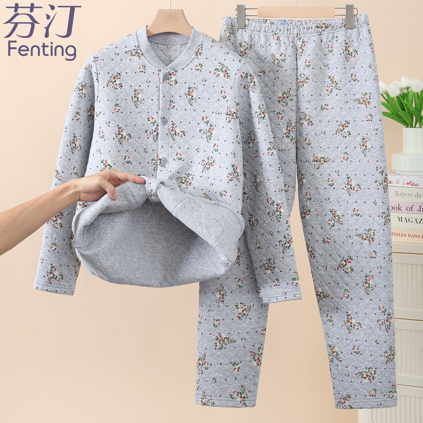 秋冬加厚纯棉保暖内衣女中老年人开衫秋衣秋裤妈妈家居服三层夹棉,女士内衣/男士内衣/家居服,保暖套装,淘宝优惠券,粉丝福利购,淘宝优惠卷