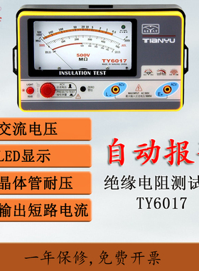 天宇绝缘电阻测试仪TY6018指针式电阻表电子兆欧表500V 1000V
